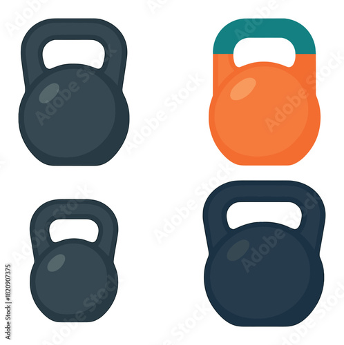 Four kettlebells with focus on glowing orange kettlebell