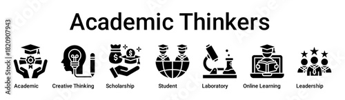 Academic Thinkers banner web icon vector illustration concept for education with icon of Academic, Creative Thinking, Scholarship, Student, Laboratory, Online Learning.