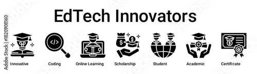EdTech Innovators banner web icon vector illustration concept for education with icon of Innovative, Coding, Online Learning, Scholarship, Student, Academic.