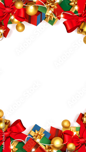 Christmas gifts and decorations creating holiday frame