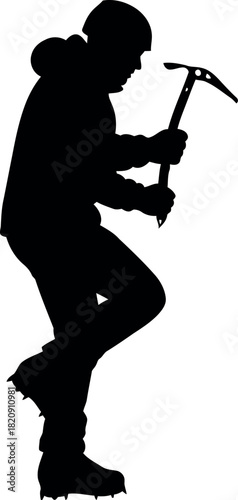 Silhouette of climber with ice axe