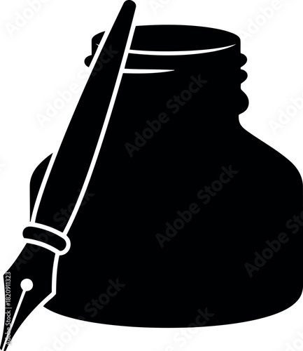 Vintage inkwell quill pen silhouette
