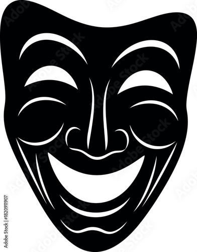 Black comedy mask joyful expression theatrical symbol