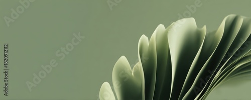 Abstract olive green color background with wavy paper folds. Dynamic organic lines for a stylish stock photo or modern design element.