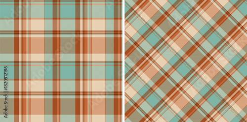 Pattern fabric background of vector seamless tartan with a check texture textile plaid. Set in earth colors in fashion style for women and men.