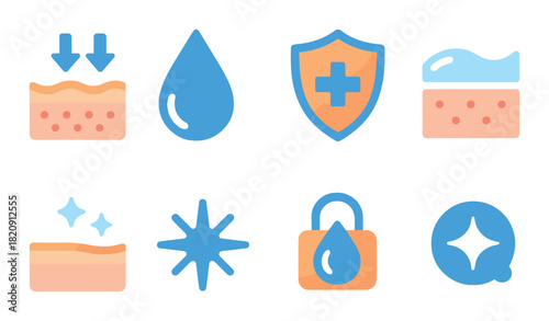 Bright skincare icons: hydration, protection, cleansing, and rejuvenation symbols