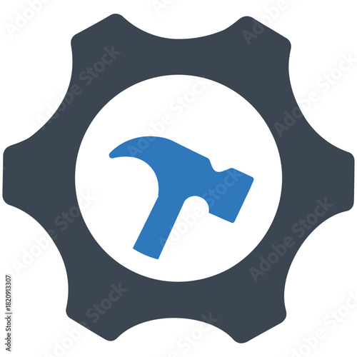 Mechanic Gear and Hammer Icon: A symbol of industry and construction, a hammer icon within a gear represents the tools and mechanisms of building and repair.