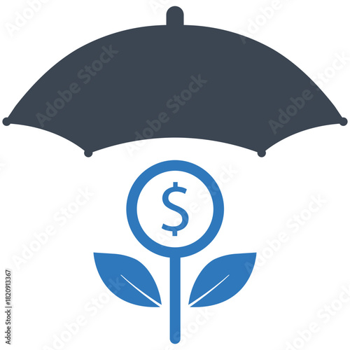 Financial Shield: Symbolic illustration shows the concept of safeguarding finances, with an umbrella protecting a blossoming coin