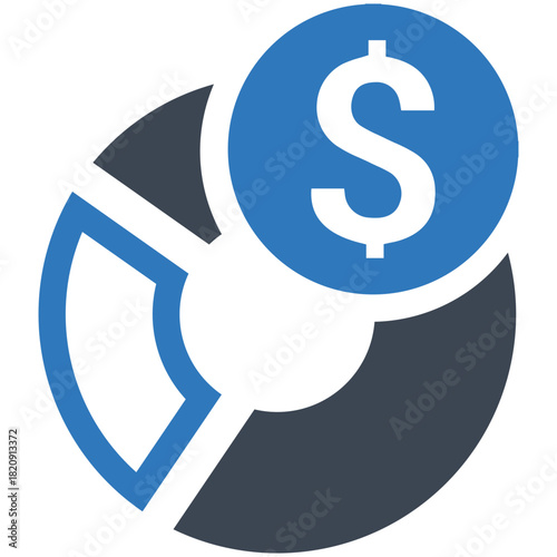 Financial Pie Chart Icon: A stylized pie chart, with segments illustrating financial data, is adorned with a prominent dollar sign, symbolizing the essence of financial analysis and monetary concepts.