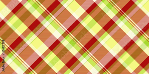 Self fabric background textile, nyc check texture vector. Cut out seamless plaid tartan pattern in lime and red colors.