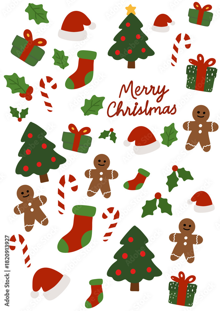 Fototapeta premium Whimsical Cozy Christmas Illustration Collage
