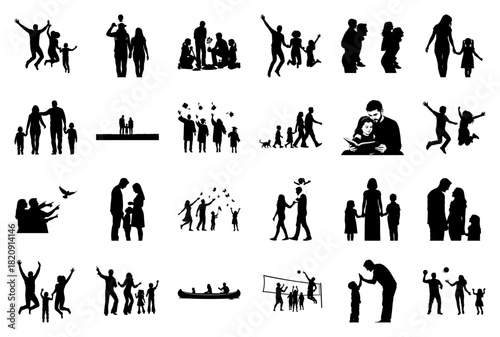 Collection of family and people silhouettes in joyful moments