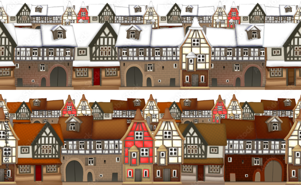 Fototapeta premium Two streets of Christmas houses in retro style. Highly realistic illustration.