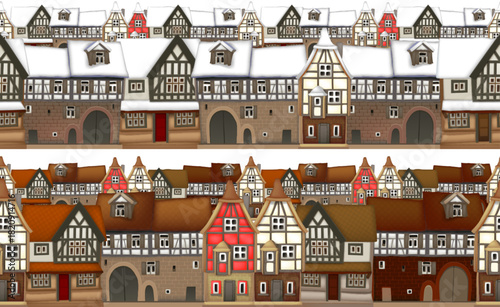 Two streets of Christmas houses in retro style. Highly realistic illustration.