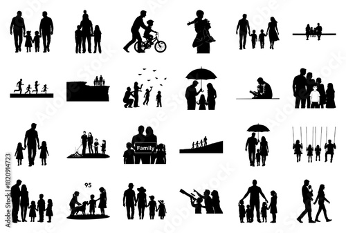 Family Silhouettes and Daily Life Scenes vector illustration