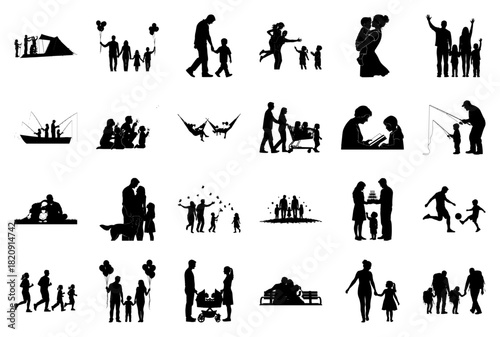 Family Silhouettes and Recreational Activities vector