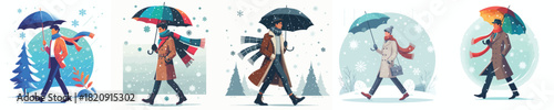 man walking with umbrella in snowy atmosphere