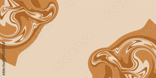 Retro caramel line background. Salted caramel liquid desert texture. Wavy swirl candy pattern for poster, cover, banner, pamphlet. Orange hippie wallpaper in