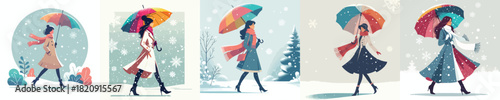 woman walking with umbrella in snowy atmosphere