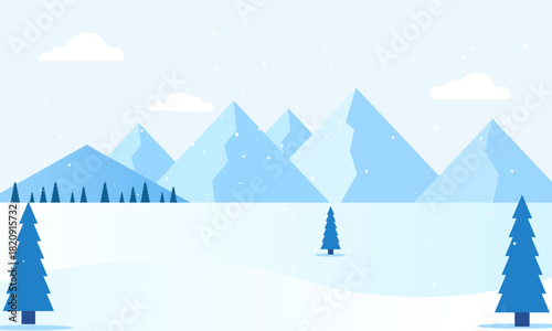 winter mountains snowy forest background design vector illustration
