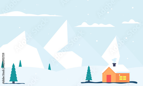 winter mountains snowy forest landscape design vector illustration