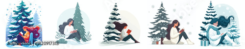 woman leaning against snowy diphony reading a book