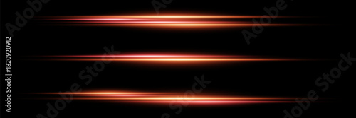 Horizontal glowing stripes of light on a dark background futuristic energy speed effect.