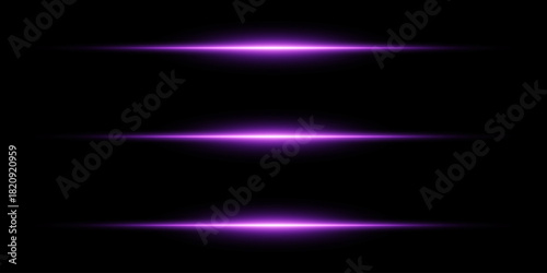 Horizontal glowing stripes of light on a dark background futuristic energy speed effect.