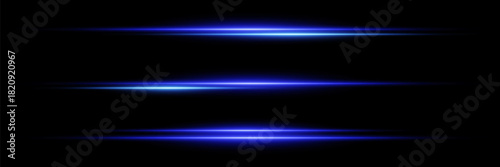 Horizontal glowing stripes of light on a dark background futuristic energy speed effect.