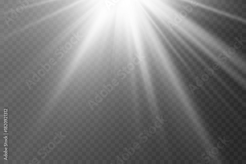 White spotlight beams with an even glow. On a transparent background.