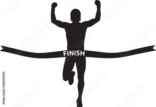 Silhouette of a runner triumphantly crossing the finish line arms raised in victory
