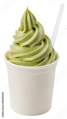 Green tea ice cream in a paper cup isolated on transparent background
