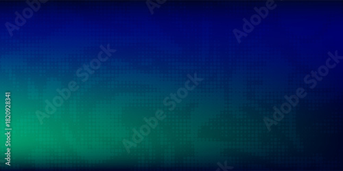 halftone with blue-green gradation, abstract background pattern, neon light reflecting walls and floors, dark colors, and feel the speed of digital technology connected with blue-green background.