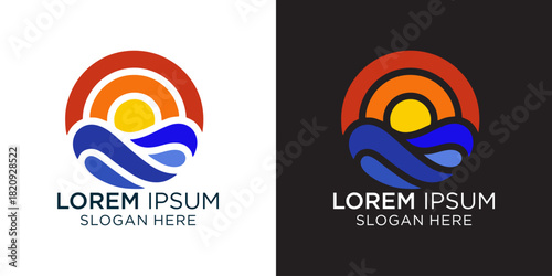 Stunning sunset logo design featuring vibrant sun and ocean waves for travel, tourism, or coastal businesses needing a fresh, modern brand identity with a positive, uplifting feel