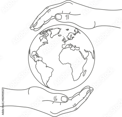 Two hands carefully protecting and cradling the earth offering a safe future for everyone globally