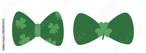 St.Patrick's Day Green Shamrock Party Bow Tie Flat Vector Illustration Set.
St. Patrick's  Cosplay Party.
White Background.