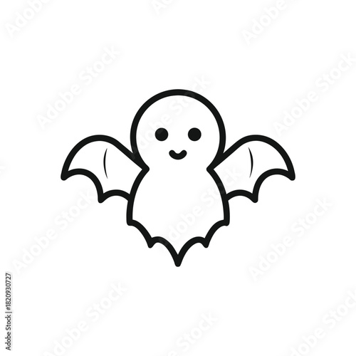 Cute Bat Icon Illustration in Minimalist Line Art Style for Halloween
