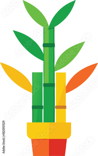 Lucky bamboo plant in a colorful pot, stylized flat design icon