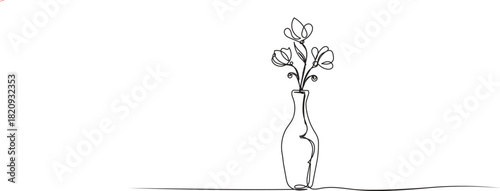 Flower vase with flower continuous line art vector.