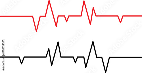 Two heartbeat ekg waves one red one black