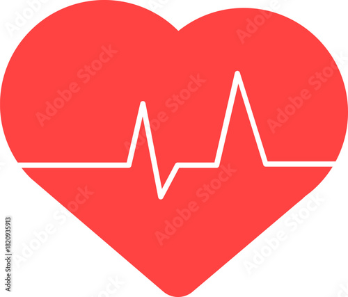 Red heart with ekg pulse line