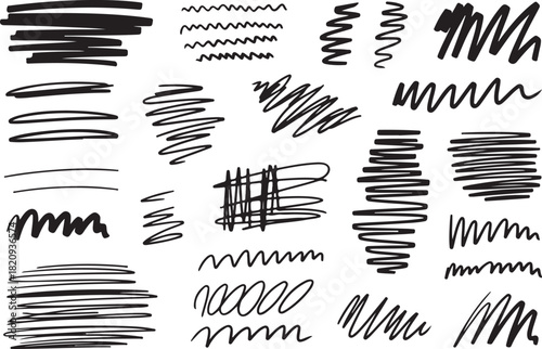 Hand drawn scribbles and lines on white background