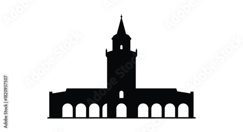 Stockholm city hall black silhouette against white background architecture