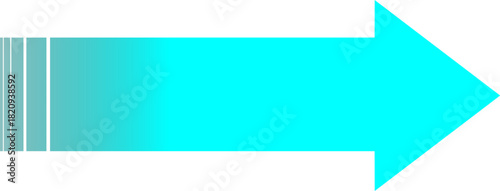 A bright cyan arrow pointing to the right with a striped gradient tail on a white background.