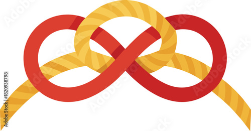 Stylized red and gold decorative rope knot graphic art illustration