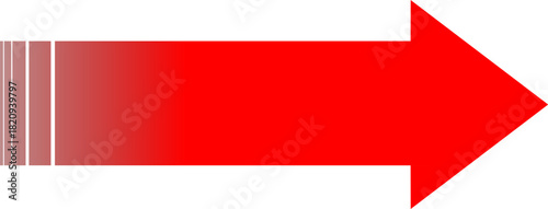 A bright red arrow pointing to the right with a fading gradient tail on a white background.