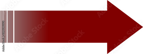 A dark red arrow pointing to the right with a striped, gradient tail isolated on a white background.