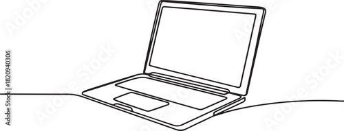 Single line drawing of laptop gadget isolated. one line Icon drawing with white background