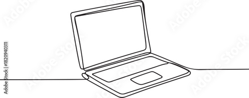 Single line drawing of laptop gadget isolated. one line Icon drawing with white background