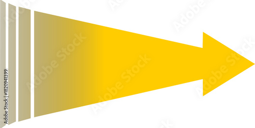 A bright yellow gradient arrow pointing right with trailing beige lines on a white background.